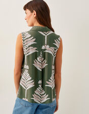 Pamela Linen Blend Sleeveless Leaf Print Top, Green (GREEN), large