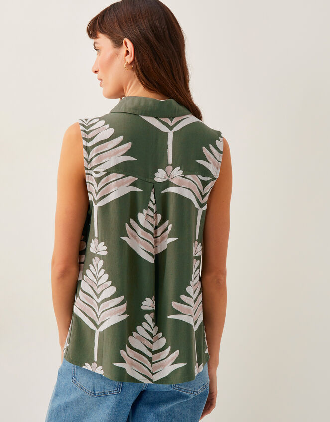 Pamela Linen Blend Sleeveless Leaf Print Top, Green (GREEN), large