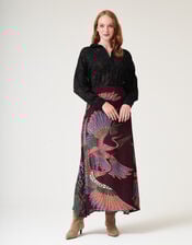 One Hundred Stars Crane Print Midi Skirt, Purple (PLUM), large