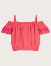 Boutique Pineapple Embroidered Top, Orange (CORAL), large