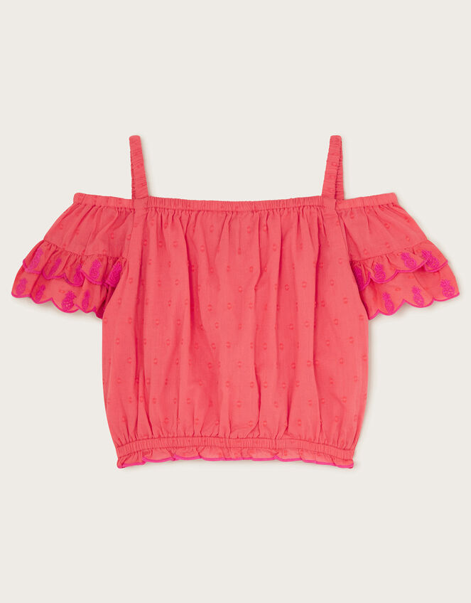 Boutique Pineapple Embroidered Top, Orange (CORAL), large