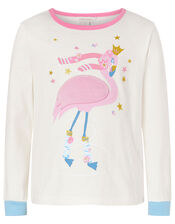 Flamingo Pyjama Set in Cotton Jersey, Ivory (IVORY), large