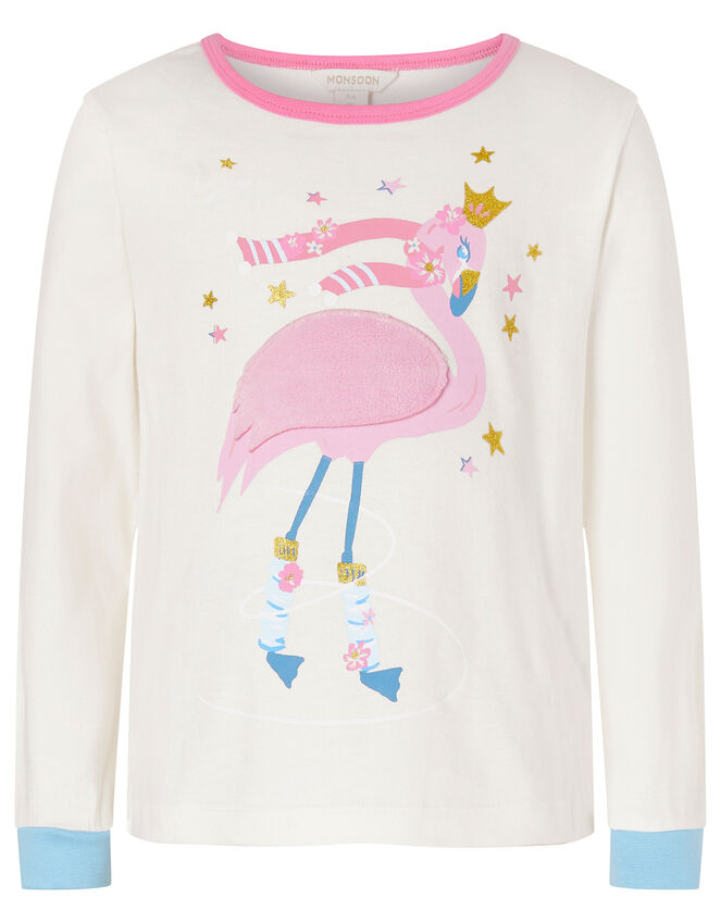 Flamingo Pyjama Set in Cotton Jersey, Ivory (IVORY), large