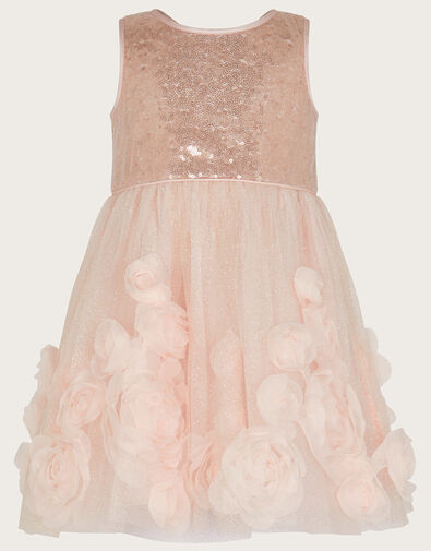 Baby Arabella 3D Roses Dress, Pink (DUSKY PINK), large