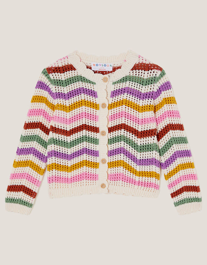 Zigzag Stripe Crochet Cardigan, Multi (MULTI), large