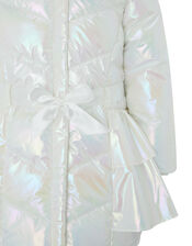 Holographic Frill Padded Coat, Ivory (IVORY), large