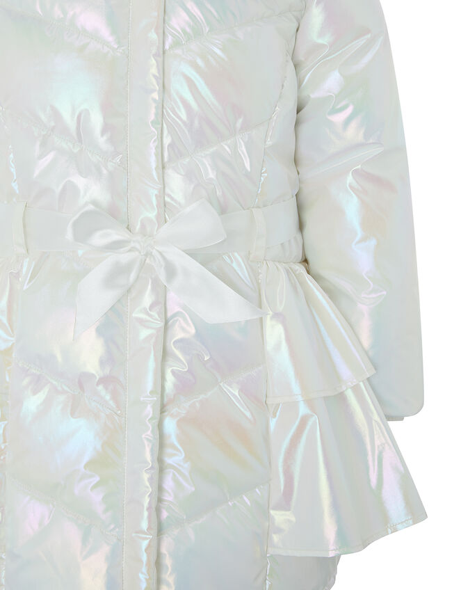 Holographic Frill Padded Coat, Ivory (IVORY), large