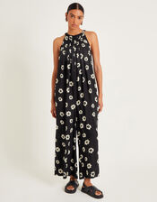 Lei Floral Wide Leg Jumpsuit, Black (BLACK), large