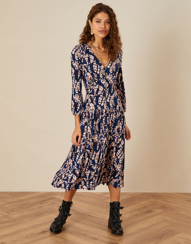 Tiered Smock Jersey Dress, Blue (NAVY), large