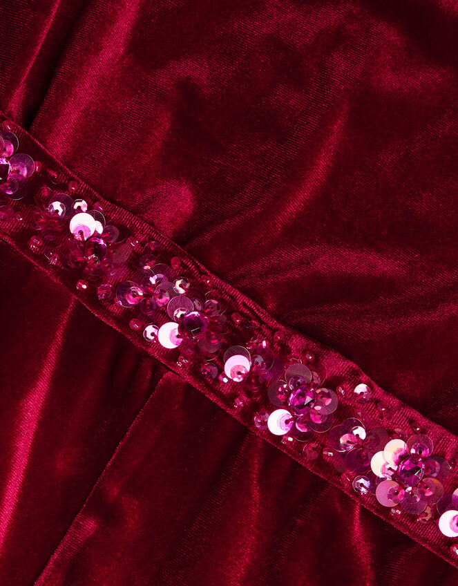 Sequin Belt Velour Jumpsuit, Red (RED), large