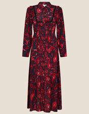 Paisley Print Midi Dress, Red (RED), large