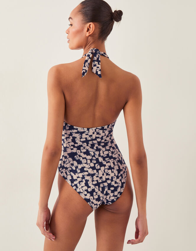 Alwena Abstract Print Halter Swimsuit Black