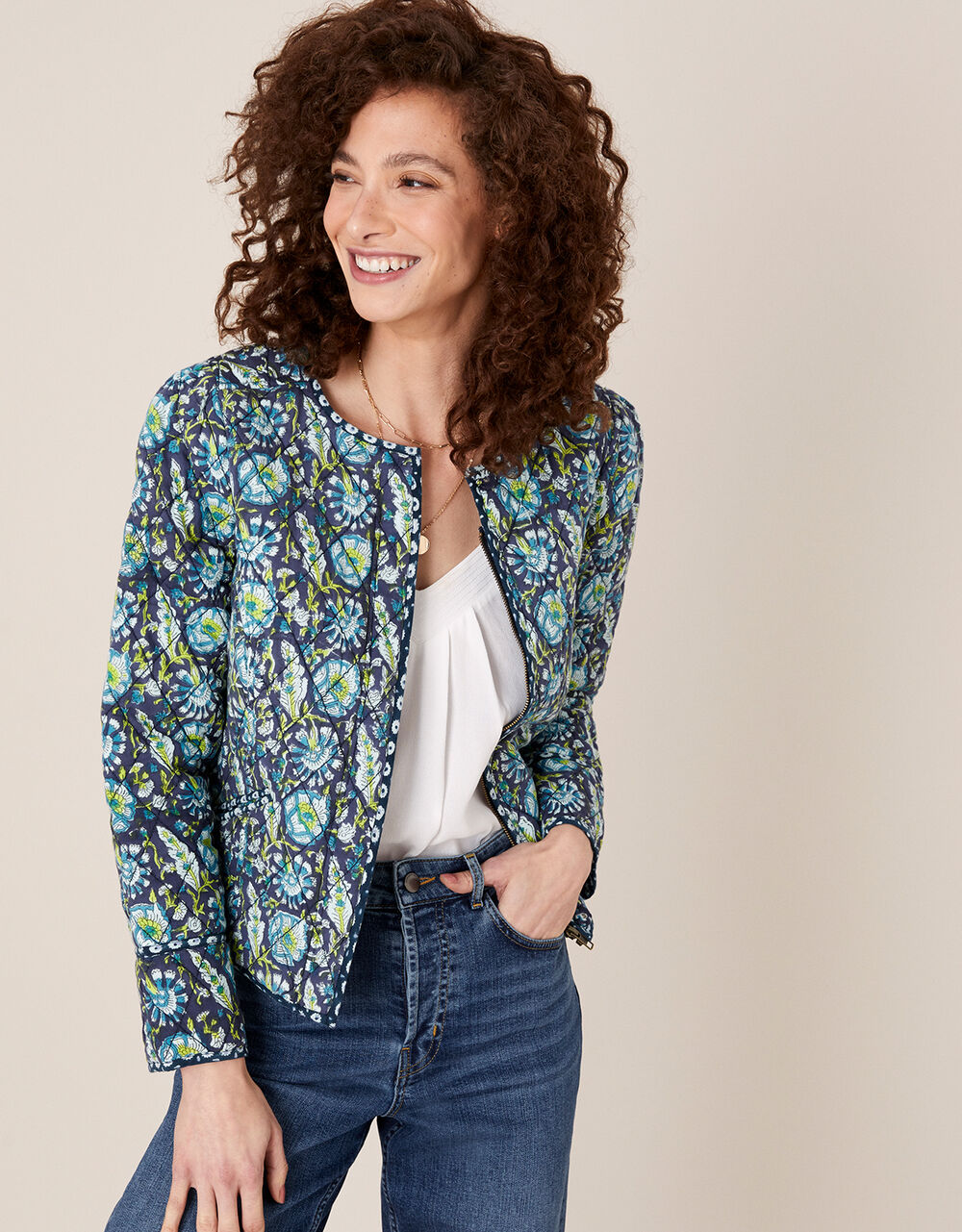 ARTISAN STUDIO Floral Quilted Jacket Blue Artisan Monsoon UK.