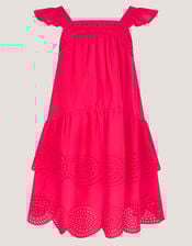 Broderie Tiered Cotton Dress, Pink (PINK), large