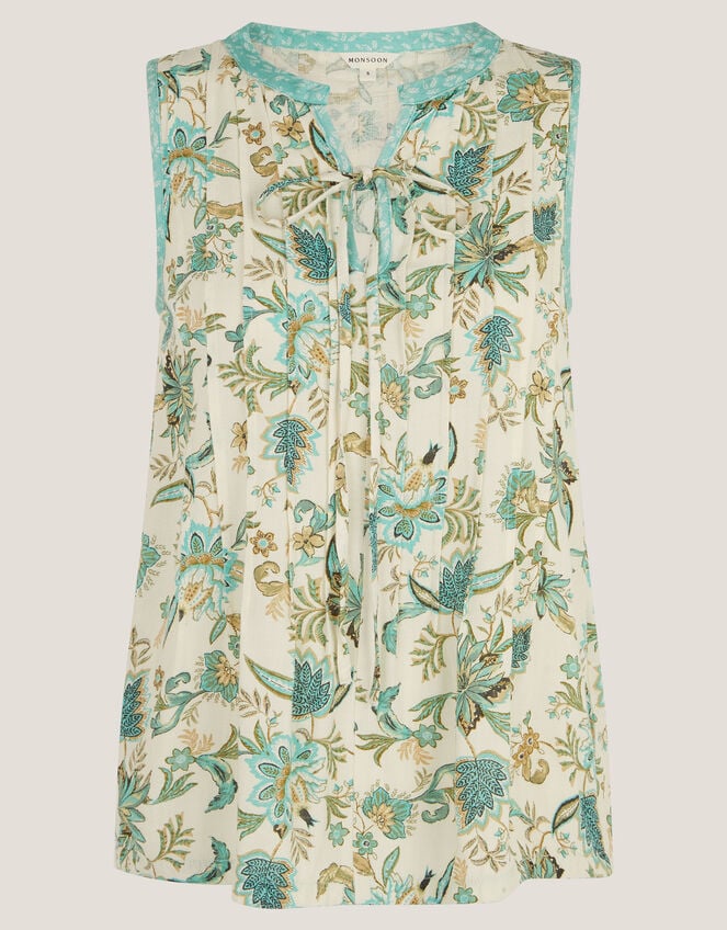 Saoirse Sleeveless Pintuck Floral Top, Ivory (IVORY), large