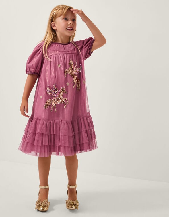 Christmas Unicorn Trapeze Dress, Pink (PINK), large