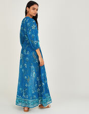 Floral Print Border Maxi Dress in Sustainable Cotton, Blue (BLUE), large
