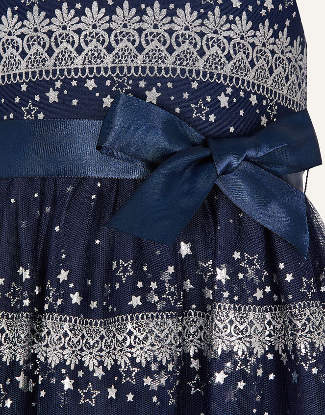 Baby Felicity Foil Print Mesh Dress, Blue (NAVY), large