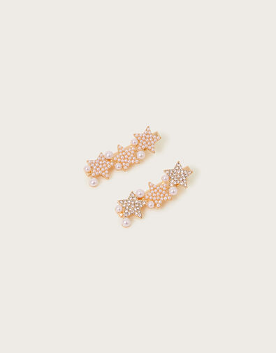 Pearl Star Hair Clips Set of Two, , large