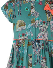 Barnie Animal Print Dress in Organic Cotton, Green (KHAKI), large