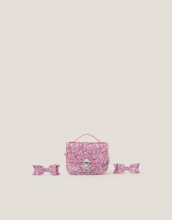 Glitter Satchel Bag & Hair Clips Set, , large