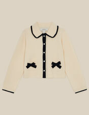 Monsoon x Queens of Archive Charlotte Collar Bow Contrast Cardigan, Ivory (IVORY), large