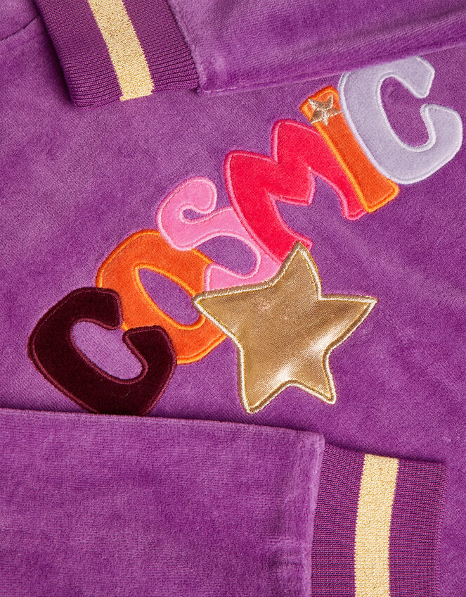 Cosmic Velour Zip Bomber Jacket, Purple (PURPLE), large