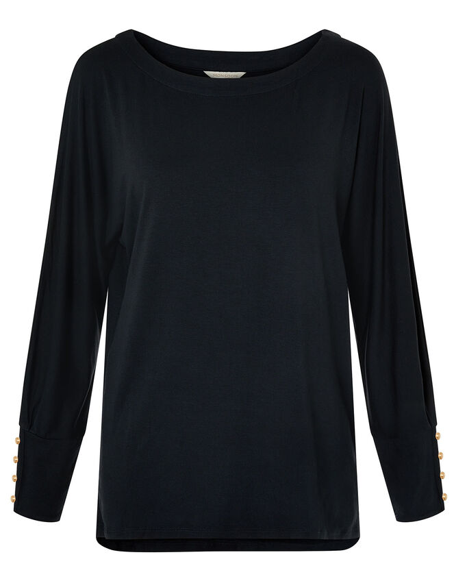 LOUNGE Button Cuff Longline Jersey Top, Grey (CHARCOAL), large