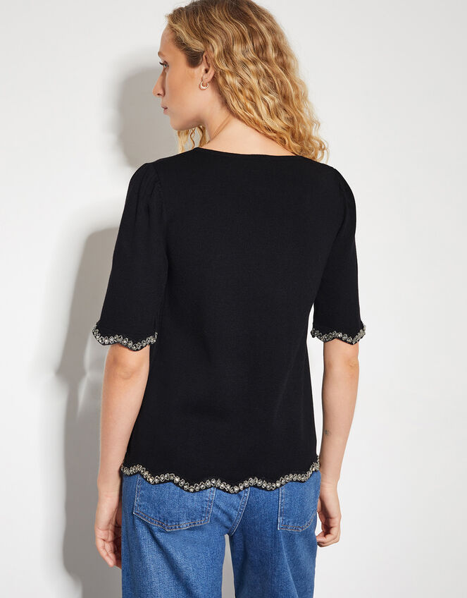 Tia Short Sleeve Diamante Trim Jumper, Black (BLACK), large