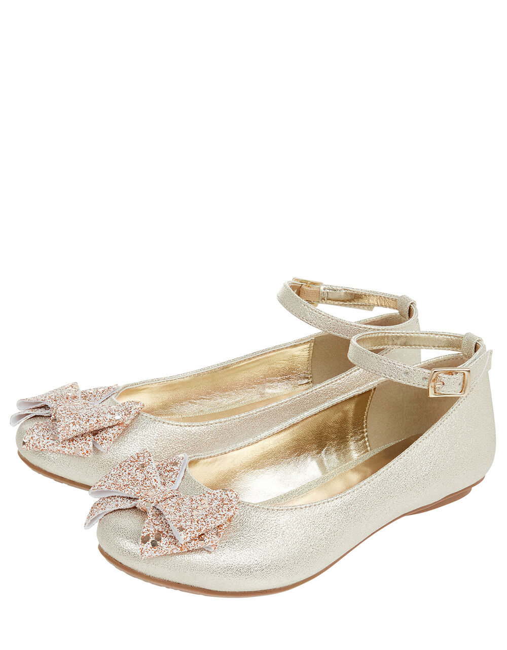 Giselle Glitter Bow Ballerina Shoes Gold Girls' Flat Shoes Monsoon UK.