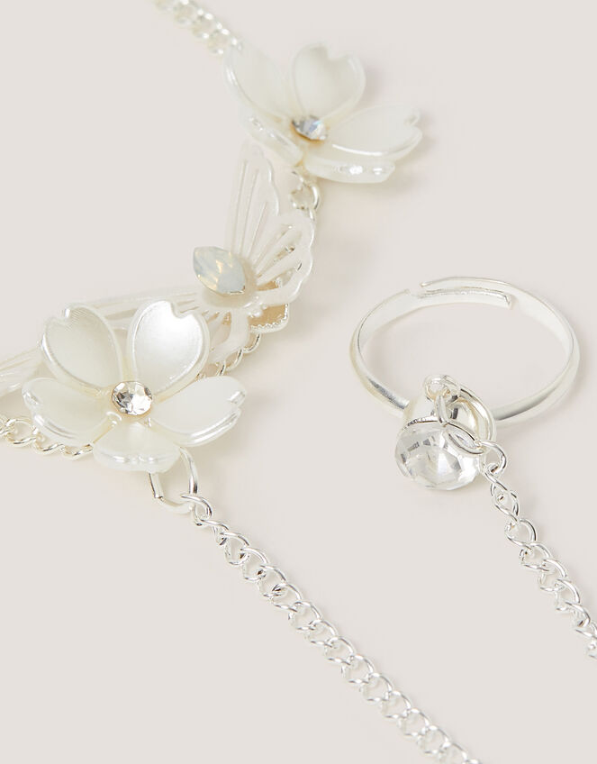 Flower Butterfly Ring & Hand Chain, , large