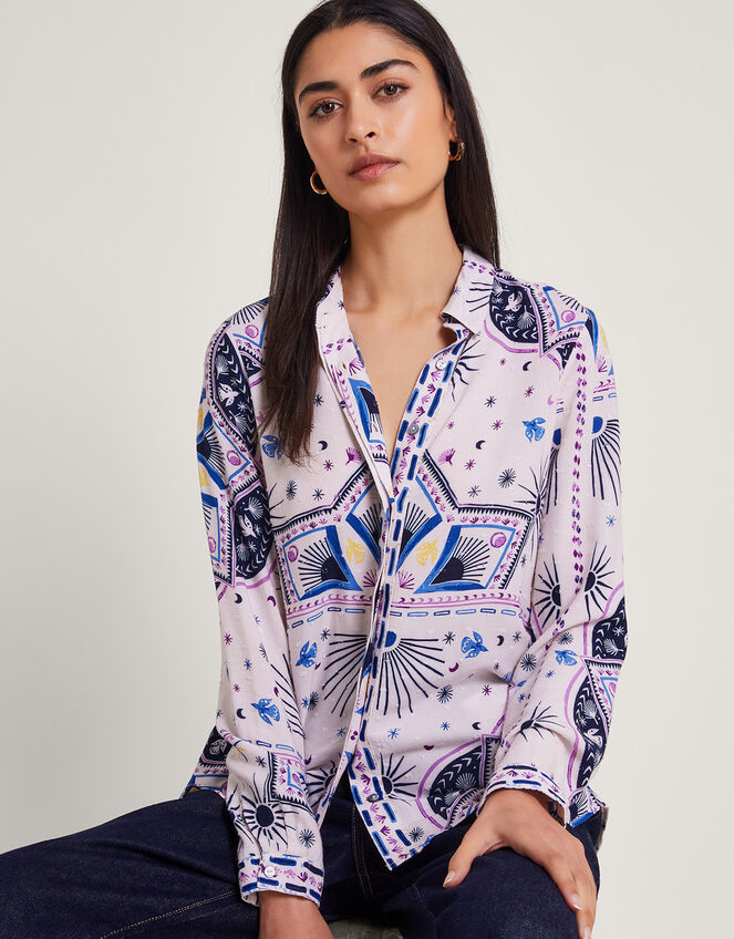 Elsie Print Shirt, Blue (BLUE), large