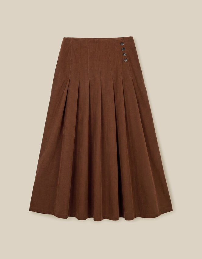 Sonja Pleated Corduroy Midi Skirt, Tan (TAN), large