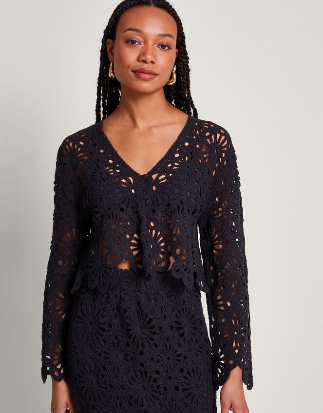 Riri Crochet Cardigan, Black (BLACK), large