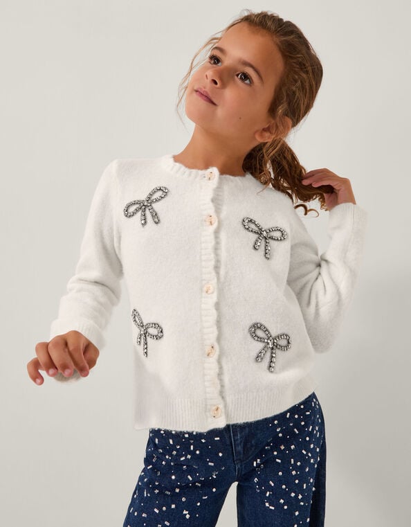Bow Embellished Cardigan, Ivory (IVORY), large