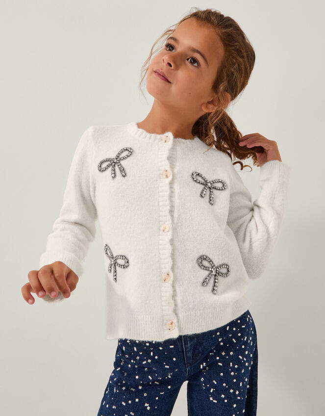 Bow Embellished Cardigan, Ivory (IVORY), large