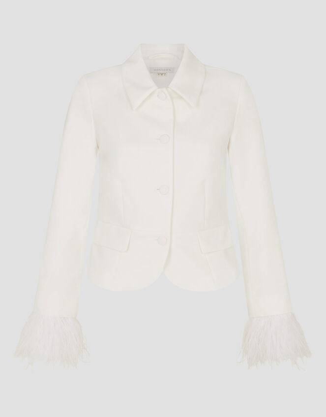 Luisa Feather Cuff Wedding Jacket, Ivory (IVORY), large