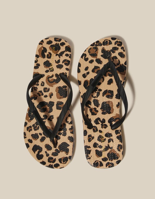 Leopard Print Flip Flops, Natural (NEUTRAL), large