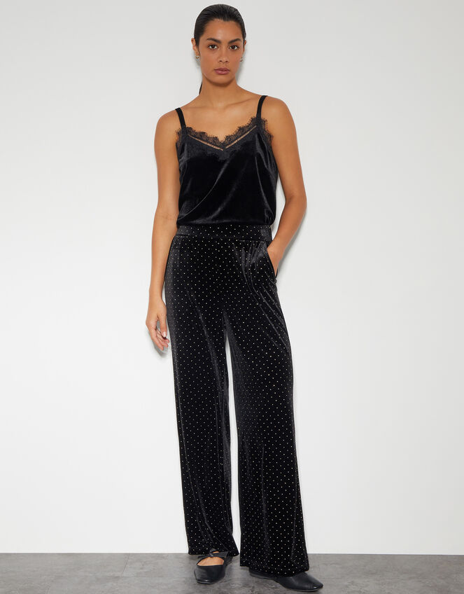 Nala Spot Velvet Wide Leg Trousers, Black (BLACK), large
