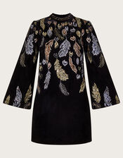 Fenix Embellished Feather Dress, Black (BLACK), large