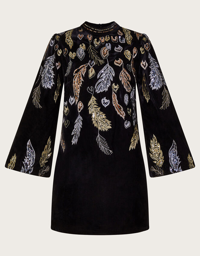Fenix Embellished Feather Dress, Black (BLACK), large