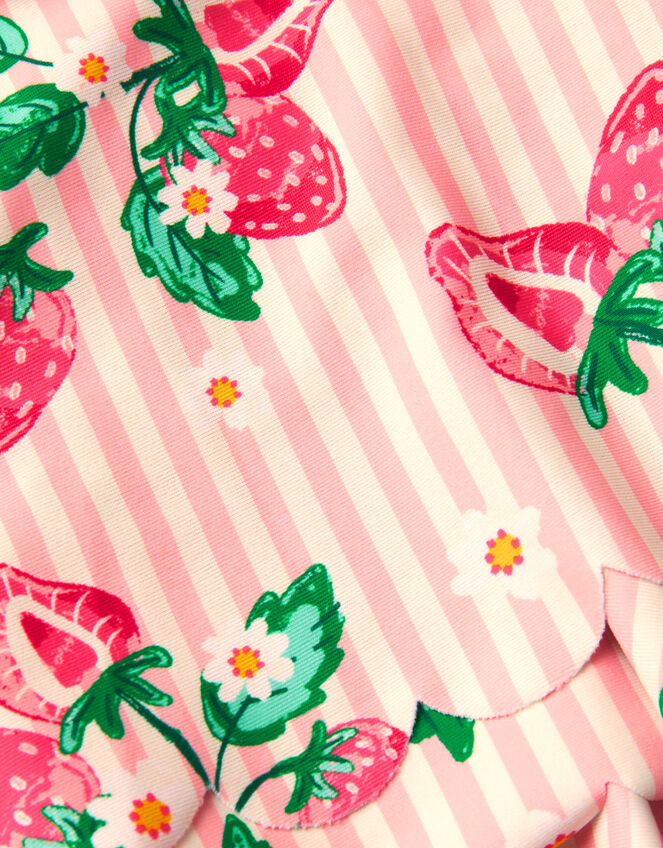 Baby Strawberry Print Scallop Trim Swimsuit, Pink (PINK), large