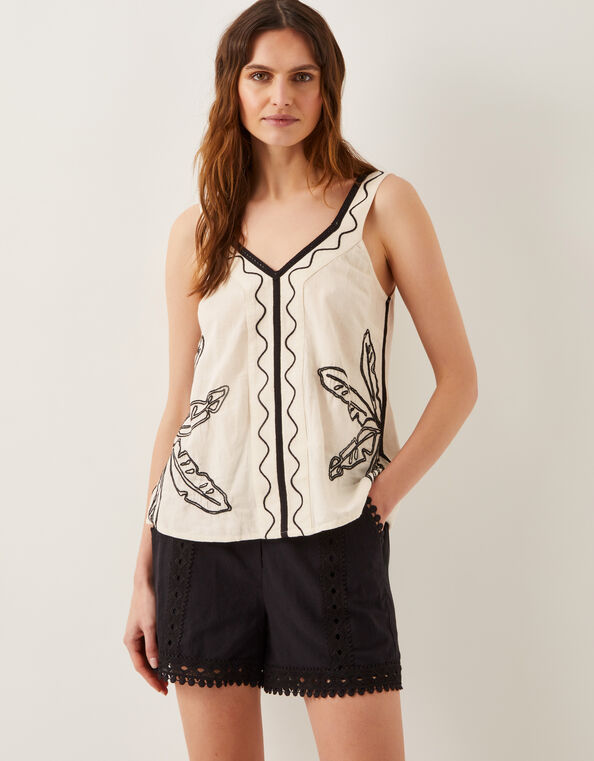Hope Leaf Embroidered Cami Top, Natural (NATURAL), large