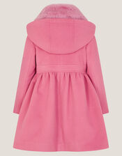 Natalia Faux Fur Collar Double-Breasted Coat, Pink (PINK), large