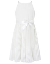 Capelle Pleated Dress with Sequin Cardigan, Ivory (IVORY), large