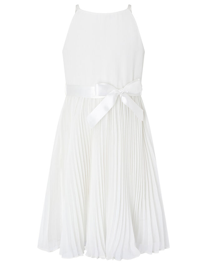Capelle Pleated Dress with Sequin Cardigan, Ivory (IVORY), large