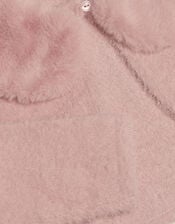 Faux Fur Collar Cardigan, Pink (DUSKY PINK), large