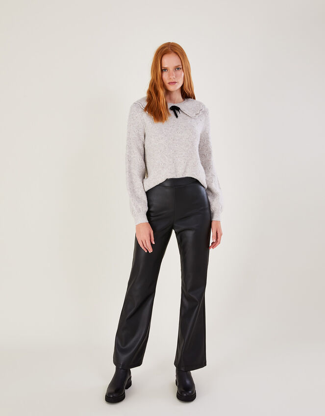 Double Collar Velvet Bow Jumper , Camel (OATMEAL), large