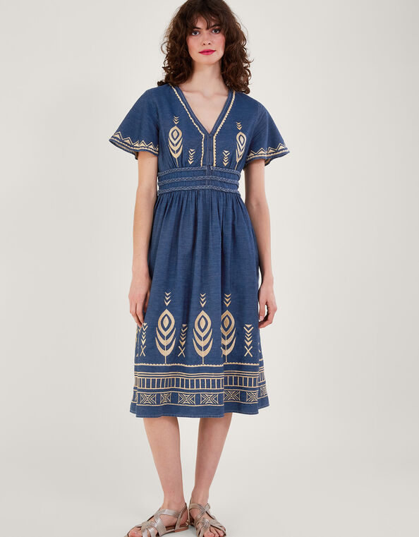 Peacock Feather Dress, Blue (DENIM BLUE), large