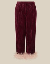 Emma Feather Cropped Crushed Velvet Trousers, Red (BURGUNDY), large
